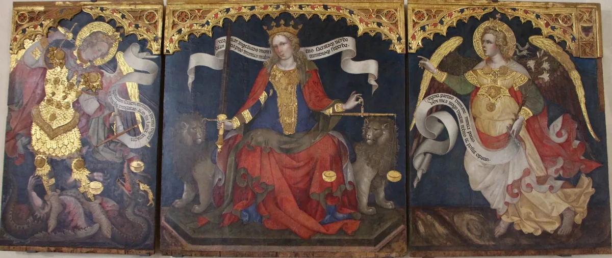 Justice enthroned between the Archangels Michael and Gabriel