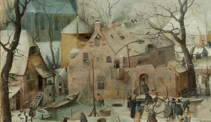Winter landscape with skaters