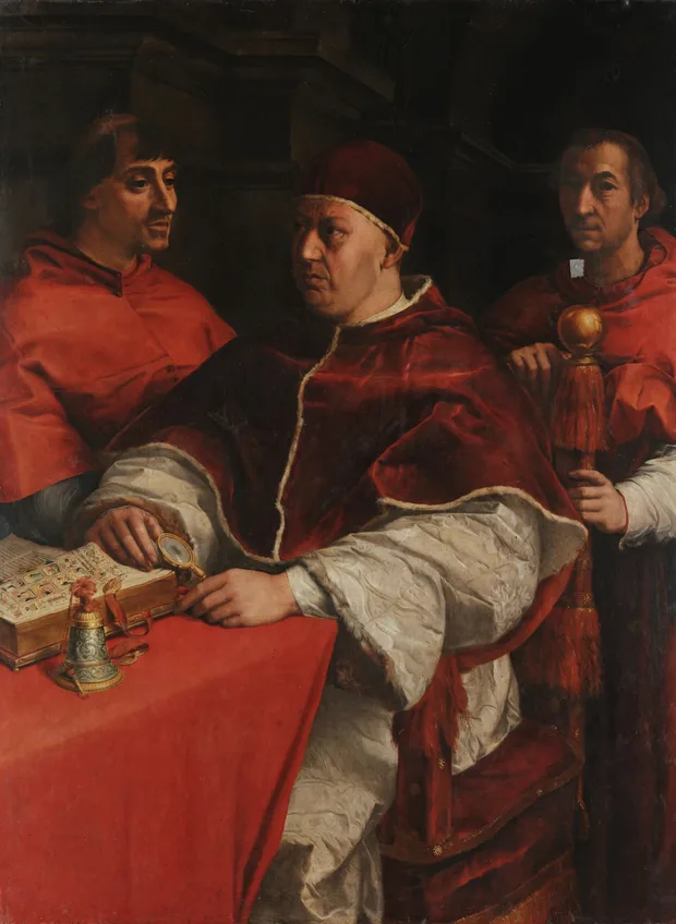 Ritratto di Leone X con i cardinali Giulio de' Medici e Luigi de' Rossi (copia da Raffaello)
