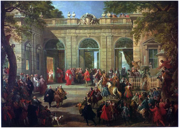 Carlo III di Borbone in visita a papa Benedetto XIV nella coffee-house del Quirinale, Roma