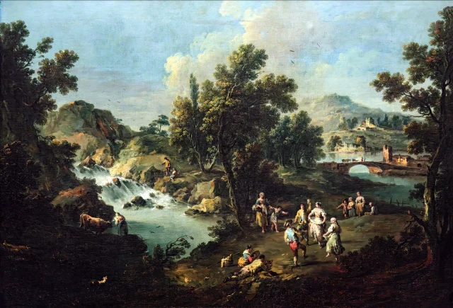 Landscape with a Stream and Peasants Dancing