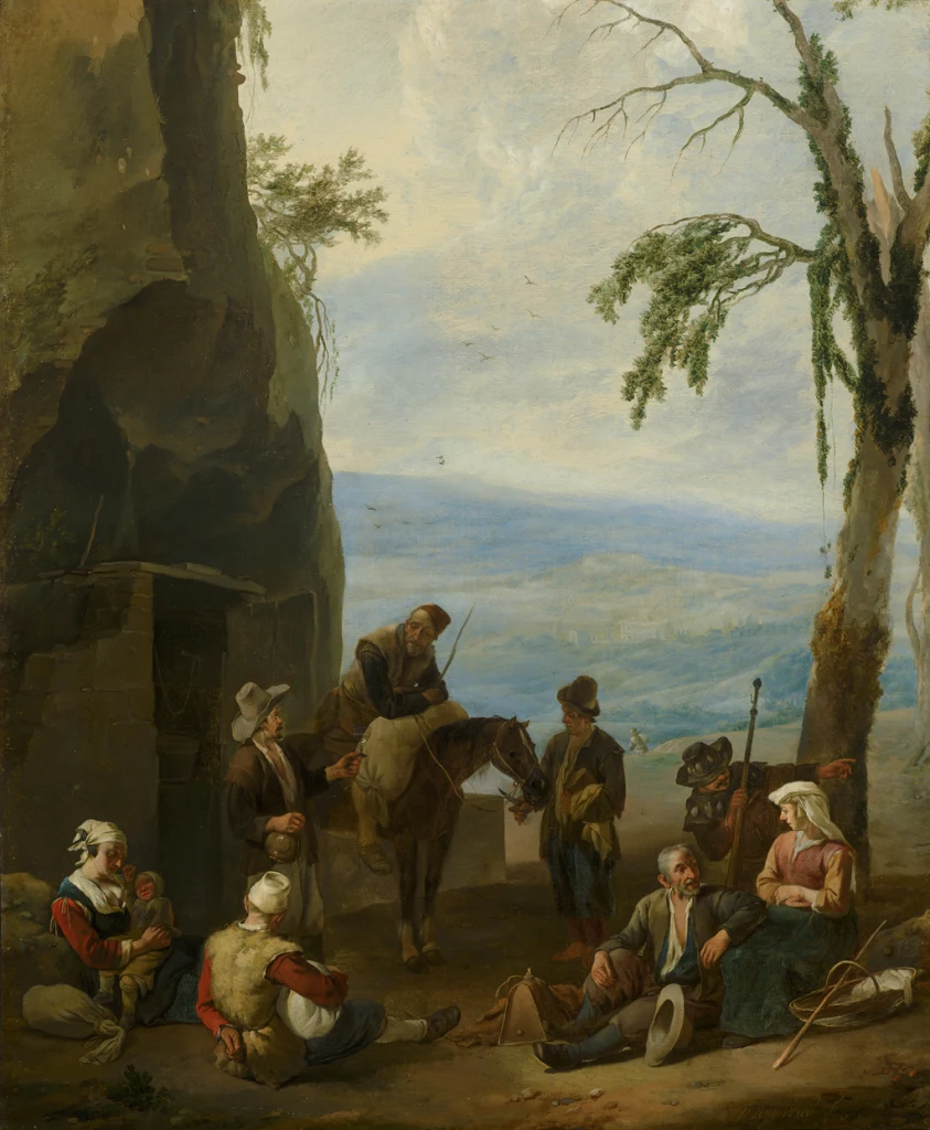 Paisaje italiano con campesinos descansando