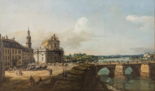 The Hofkirche in Dresden with the Castle and the Augustus Bridge