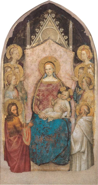 Madonna and Child Enthroned between Saints John the Baptist and Bernard with Eight Angels