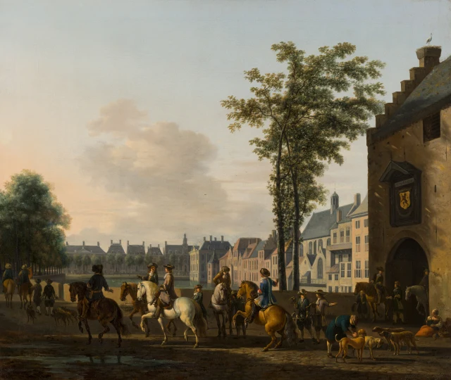 A Hunting Party near the Hofvijver in The Hague, seen from the Plaats