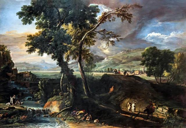 Landscape with Streams, Monks, and Washerwomen