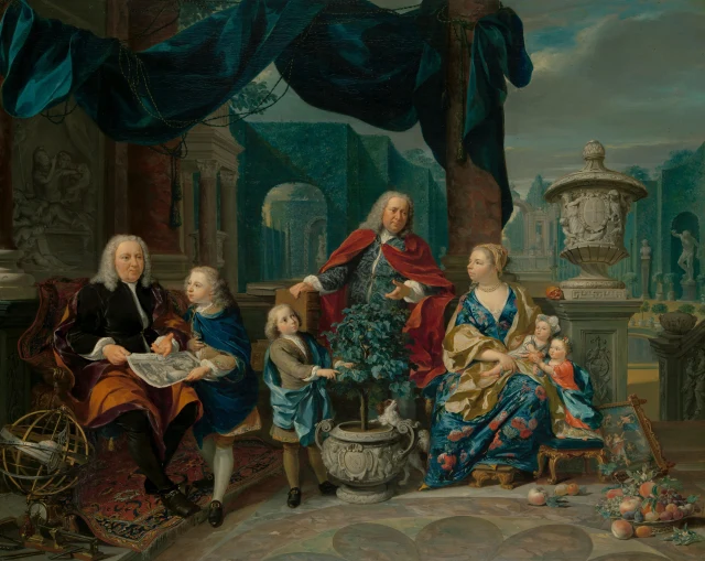 Portrait of David van Mollem and Son-in-Law Jacob Sydervelt with his Family