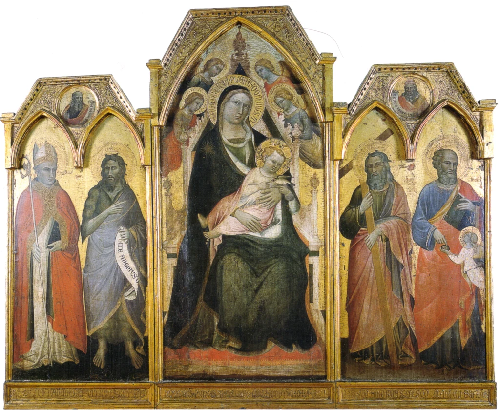 Thronende Madonna mit Kind, Engeln und den Heiligen Paulinus, Johannes dem Täufer, Andreas und Matthäus (Triptychon)