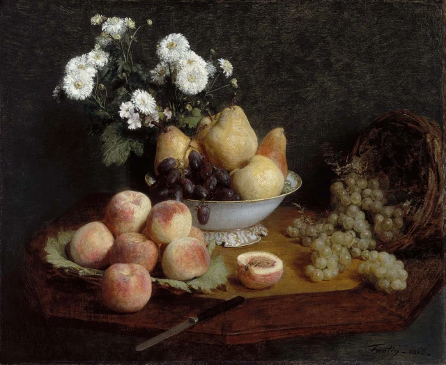 Flowers and Fruit on a Table