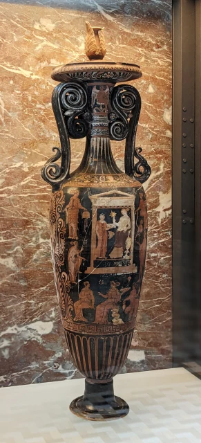 Apulian Red-Figure Loutrophoros with Funerary Naiskos Scenes