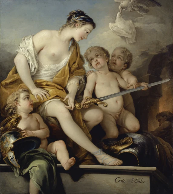 Venus y cupidos con las armas de Marte