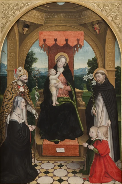 Virgen entronizada con san Abundio, santo Domingo y la familia Buronzo (Retablo Buronzo)