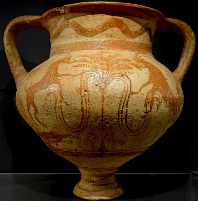 Krater mit Steinböcken beiderseits einer Palme