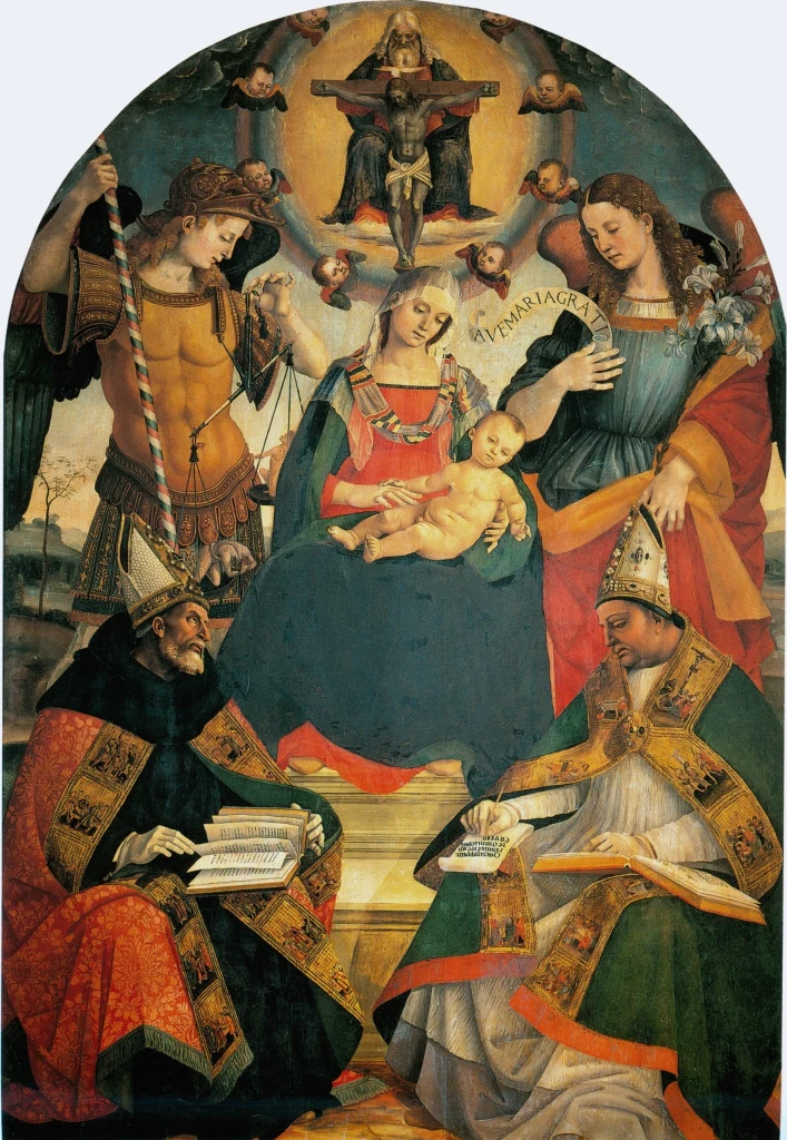 Trinità, la Vergine e due santi