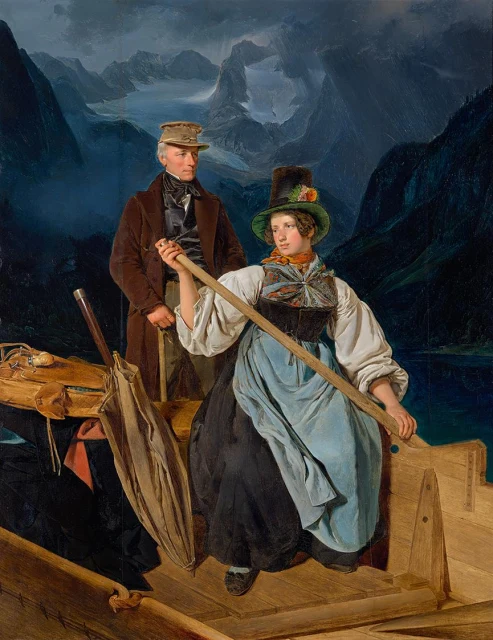 Passeio de barco do pintor Franz Steinfeld pelo lago Gosau