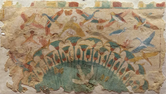 Wall Painting of Birds over a Papyrus Thicket, from the Tomb of Neferhotep