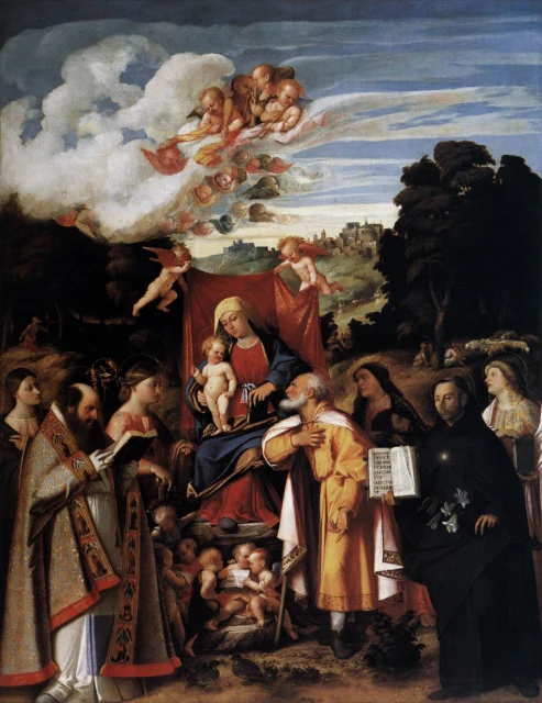 La Virgen entronizada con ángeles y los santos Apolonia, Agustín, Catalina, José, Grata, Felipe Benicio y Bárbara (Retablo de San Gottardo)
