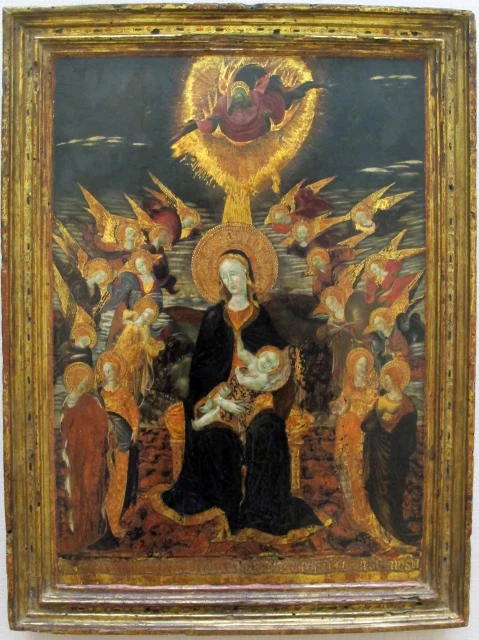 Virgin and Child Surrounded by Angels and Female Saints, with God the Father Blessing