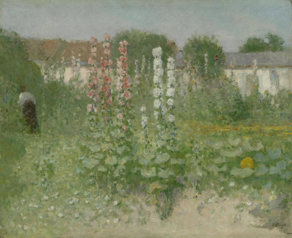 Garden with Hollyhocks