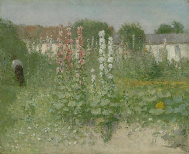 Garden with Hollyhocks