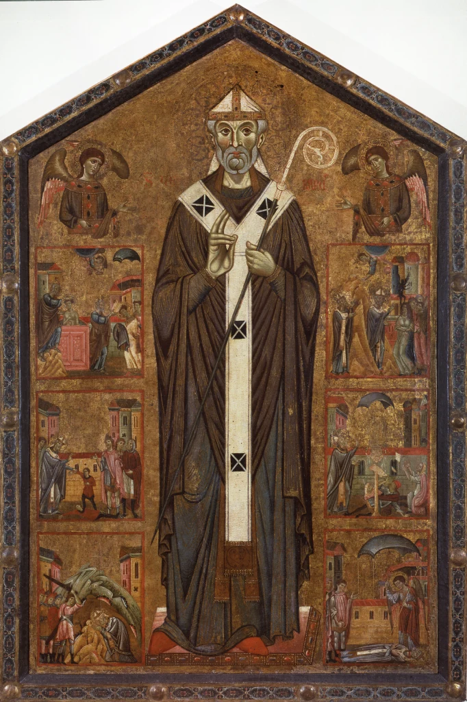 Saint Véran entre deux anges et six scènes de sa légende