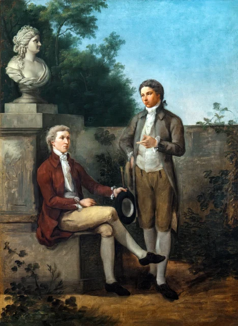 Portrait of two gentlemen in a landscape