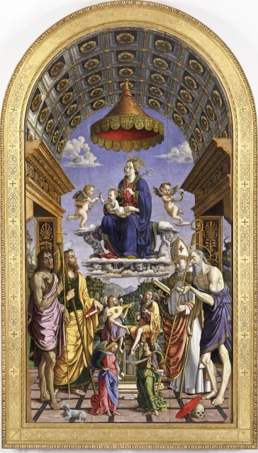Madonna and Child Enthroned with Saints John the Baptist, James the Greater, Jerome and Hugh and Angels