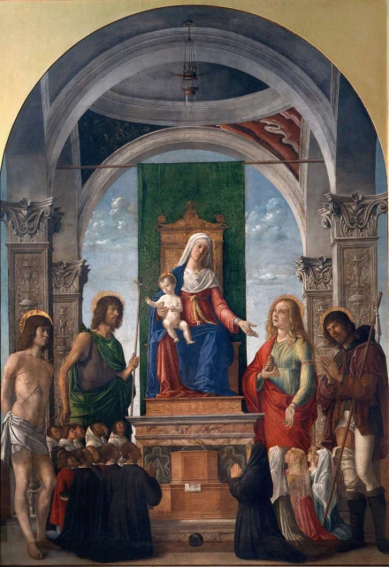 Madonna con il Bambino in trono e i santi Sebastiano, Giovanni Battista, Maria Maddalena, Rocco e membri della Confraternita di San Giovanni Evangelista