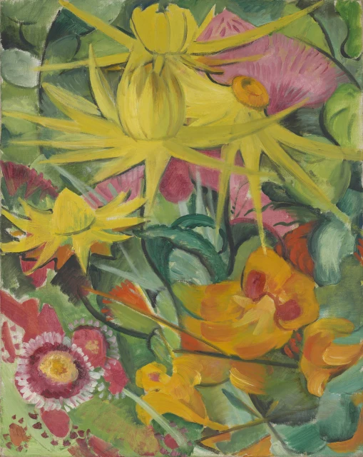 Blumen und gelbe Disteln