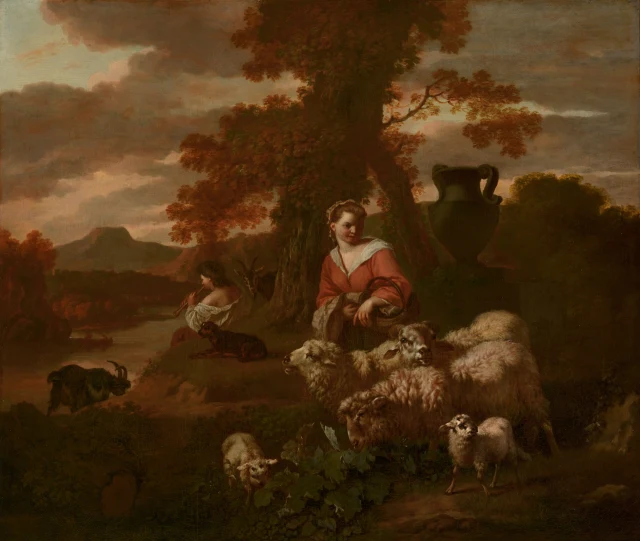 Shepherdess and Shepherd with Sheep and Goats