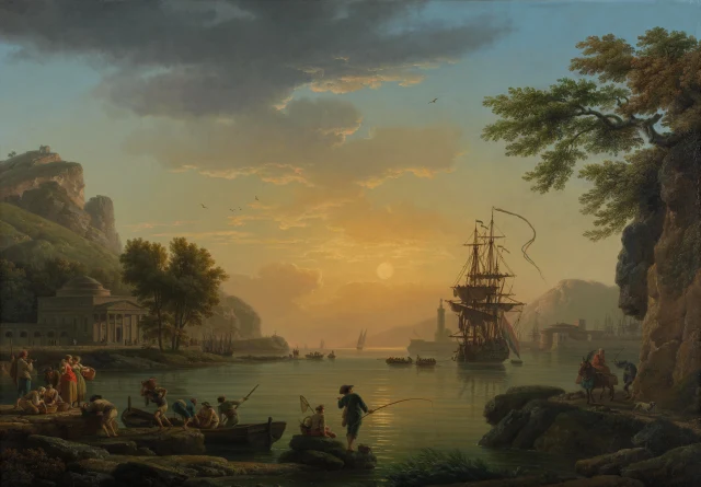 A Landscape at Sunset with Fishermen returning with their Catch ('Calme')