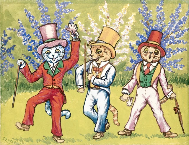 Three cats performing a song and dance act