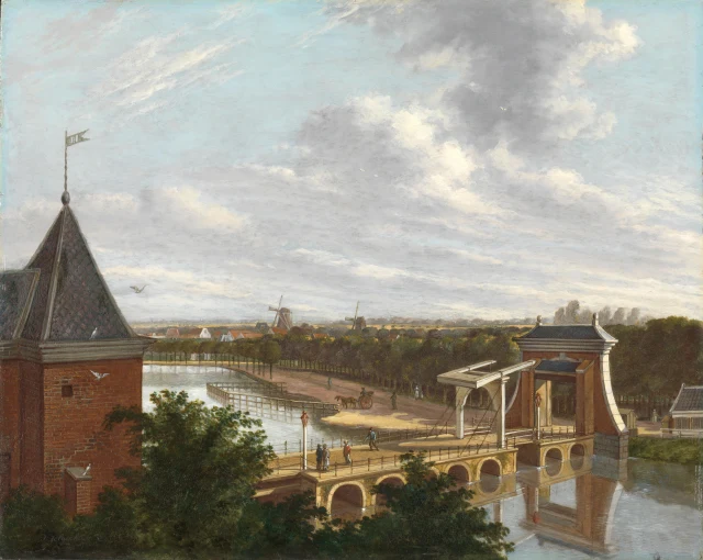 Le fossé extérieur d'Amsterdam et la Leidse Poort, vus du théâtre municipal