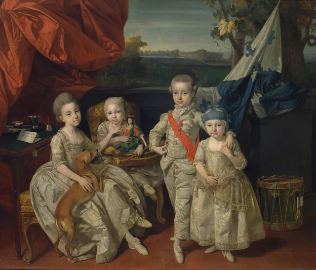 Le prince Louis de Parme (1773–1803) avec les trois aînés de ses frères et sœurs, Caroline, Marie-Antoinette et Charlotte