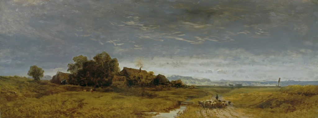 Upper Bavarian Plain with a Flock of Sheep Returning Home