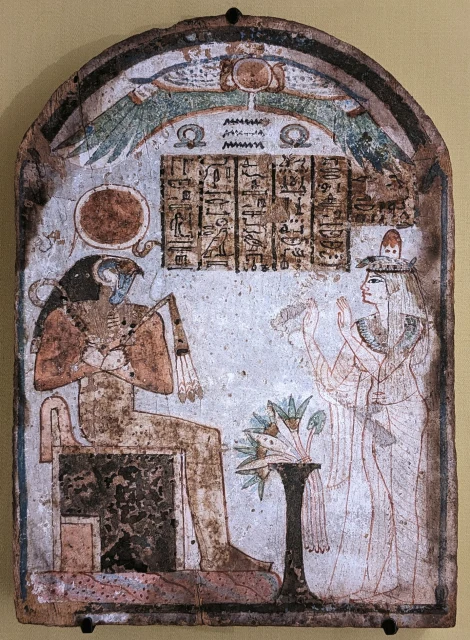 Stela of Lady Tachemes Worshipping Ra-Horakhty