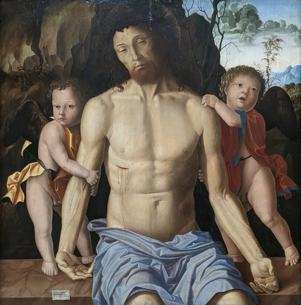 Cristo muerto sostenido por dos ángeles