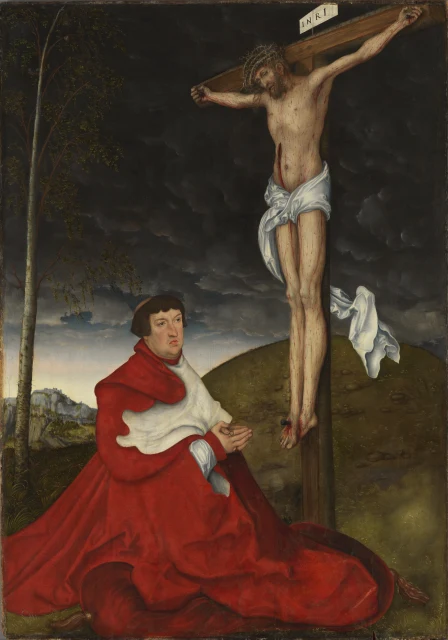Cardinal Albrecht of Brandenburg before Christ on the Cross