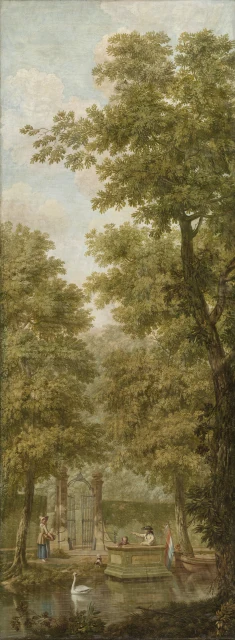 Painted Wall Hanging of a Dutch Landscape with a Country Estate
