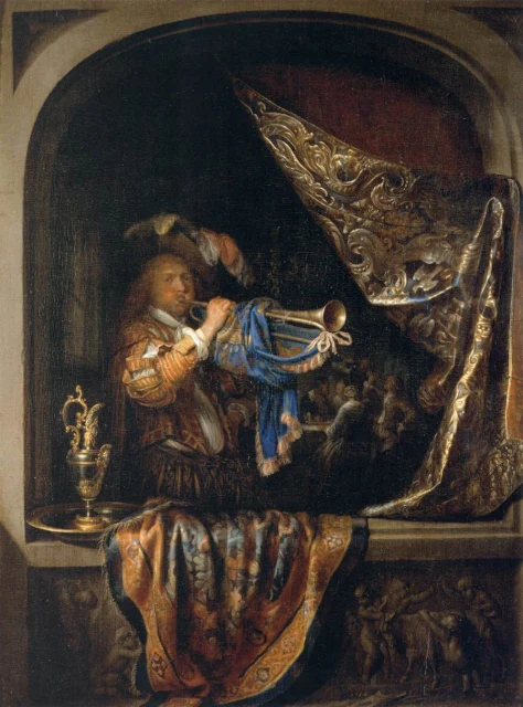 The Trumpet Player, with a Banquet Scene in the Background