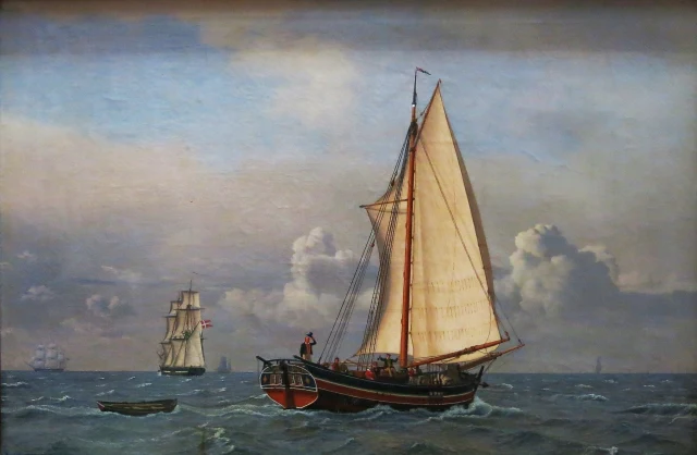 A Sloop with Passengers Sailing before the Wind