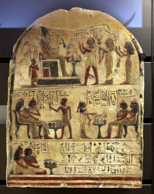 Stela of the Sailor Huy Worshipping Osiris and the Deified Amenhotep I