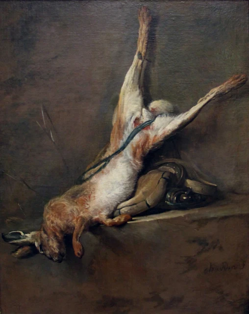 Dead Hare with Powder Flask and Game Bag