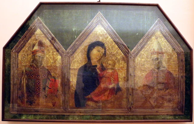Madonna and Child, between a pope and a bishop