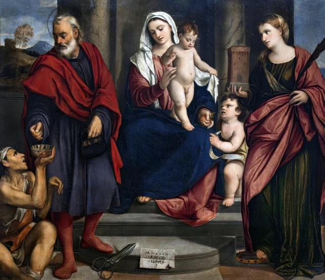 Virgen con el Niño y San Juan Bautista, entre los santos Homobono y Bárbara