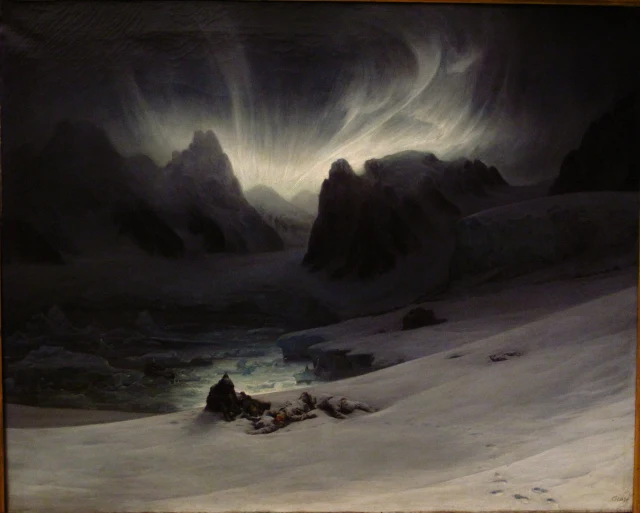 Magdalena Bay, View from the Tombs Peninsula, North of Spitsbergen: Effect of the Aurora Borealis
