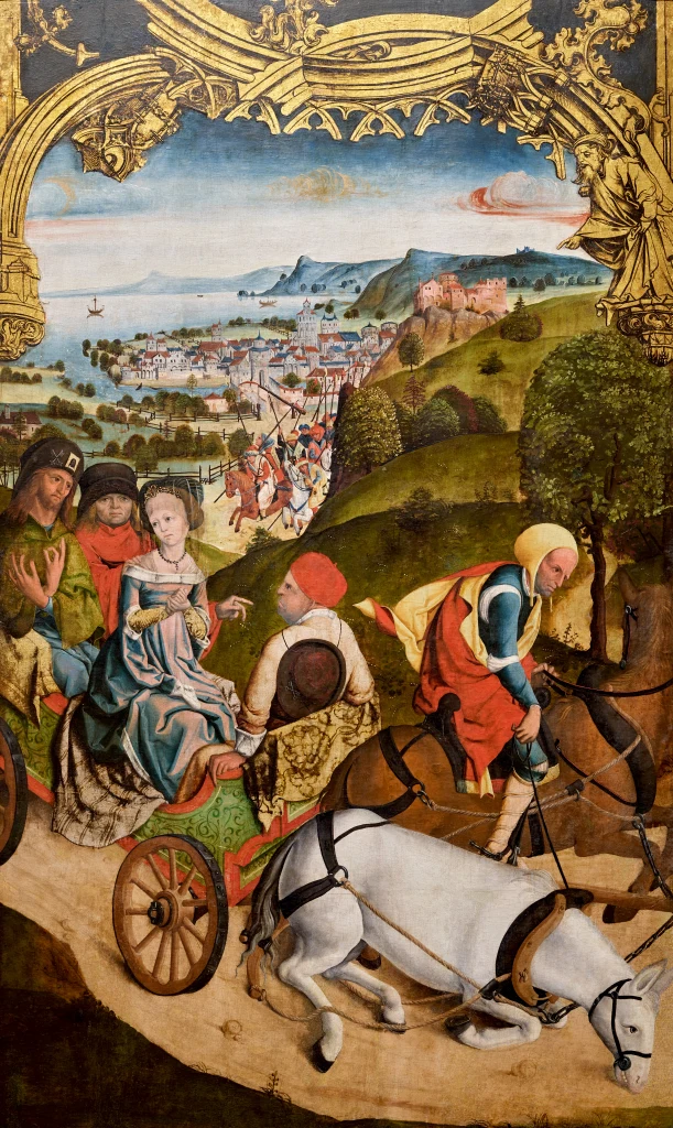 Fuite des saints Cantius, Cantianus et Cantianilla (intérieur) ; le Christ au mont des Oliviers (extérieur)