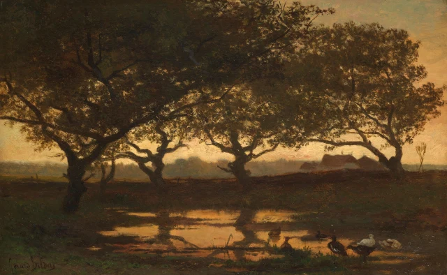 Pond in the Woods at Sunset
