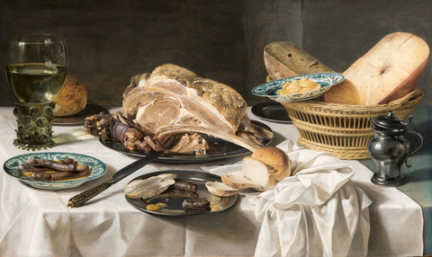 Still Life with Meat and a Basket of Cheese