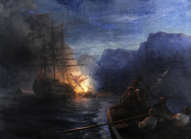 The Burning of the Turkish Flagship by Kanaris